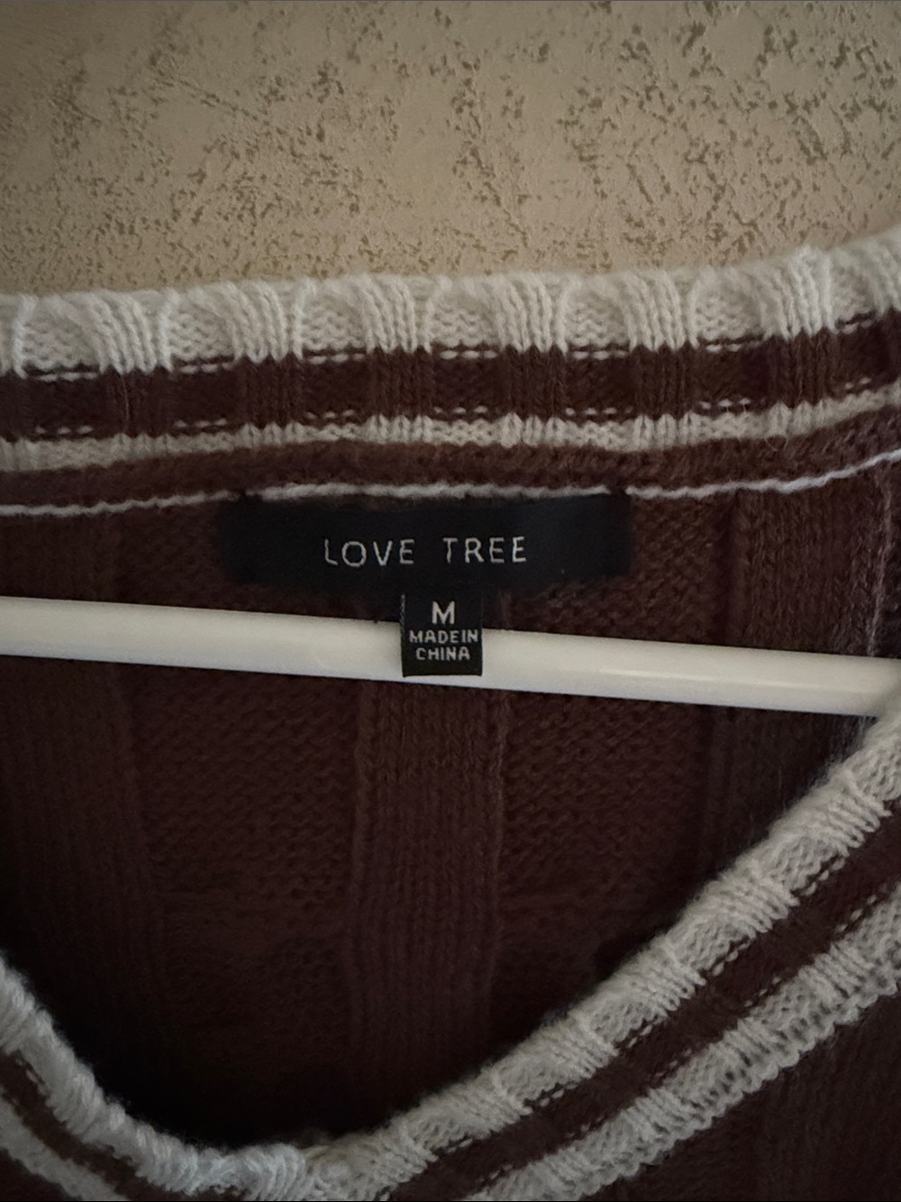 Love Tree Chocolate Brown Sweater with White Stripes - M - Picture 2 of 5
